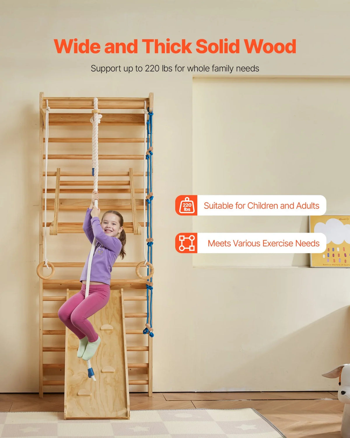 VEVOR Swedish Ladder Wall Gym 8 in 1 Wooden Indoor Playground Climbing Ladder - View 2