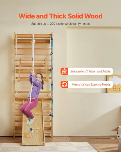 VEVOR Swedish Ladder Wall Gym 8 in 1 Wooden Indoor Playground Climbing Ladder - View 2