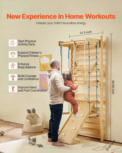 VEVOR Swedish Ladder Wall Gym 8 in 1 Wooden Indoor Playground Climbing Ladder - View 4