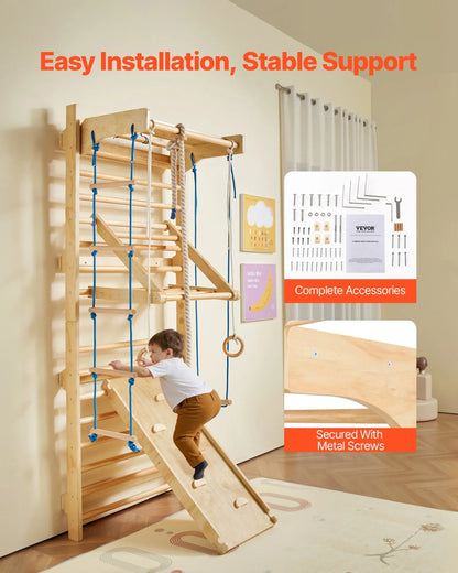 VEVOR Swedish Ladder Wall Gym 8 in 1 Wooden Indoor Playground Climbing Ladder - View 5