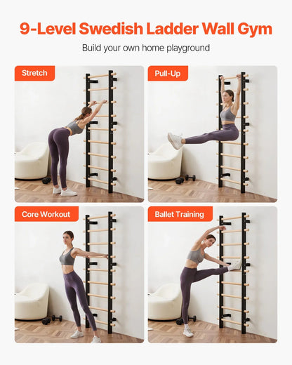 VEVOR Swedish Ladder Wall Gym 9-Level 330LBS Swedish Ladder Suspension Trainer - View 2