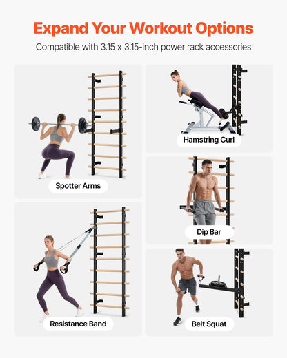 VEVOR Swedish Ladder Wall Gym 9-Level 330LBS Swedish Ladder Suspension Trainer - View 3