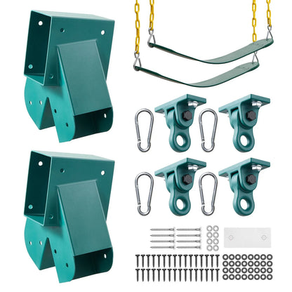 VEVOR Swing Set Brackets, Heavy-Duty A-frame Set Hardware, with 2 A-Frame Swing Brackets & 2 Seats & 4 Hangers, for Playground Backyard Park Equipment Mounting Parts Outdoor, Hardware Included, Green - View 8