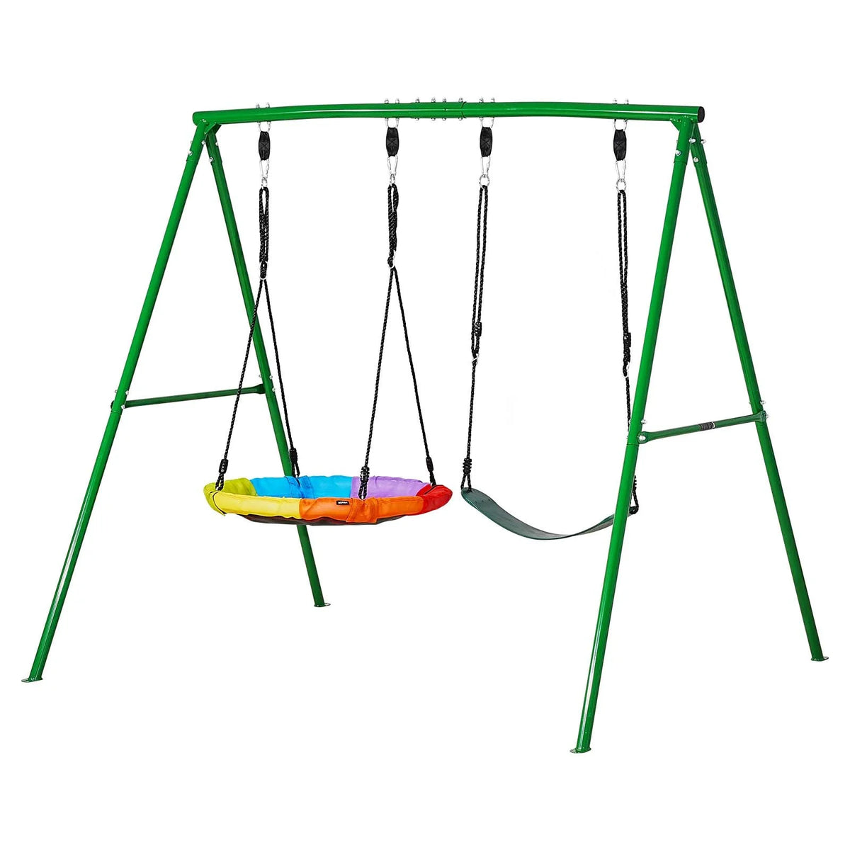 VEVOR Swing Set for Backyard, 32 in Saucer Swing Seat and Belt Seat, with Heavy Duty A-Frame Metal Stand, 440 lbs Load Capacity, Reinforced with Spiral Ground Anchors, Swingset Outdoor for Kids - View 10