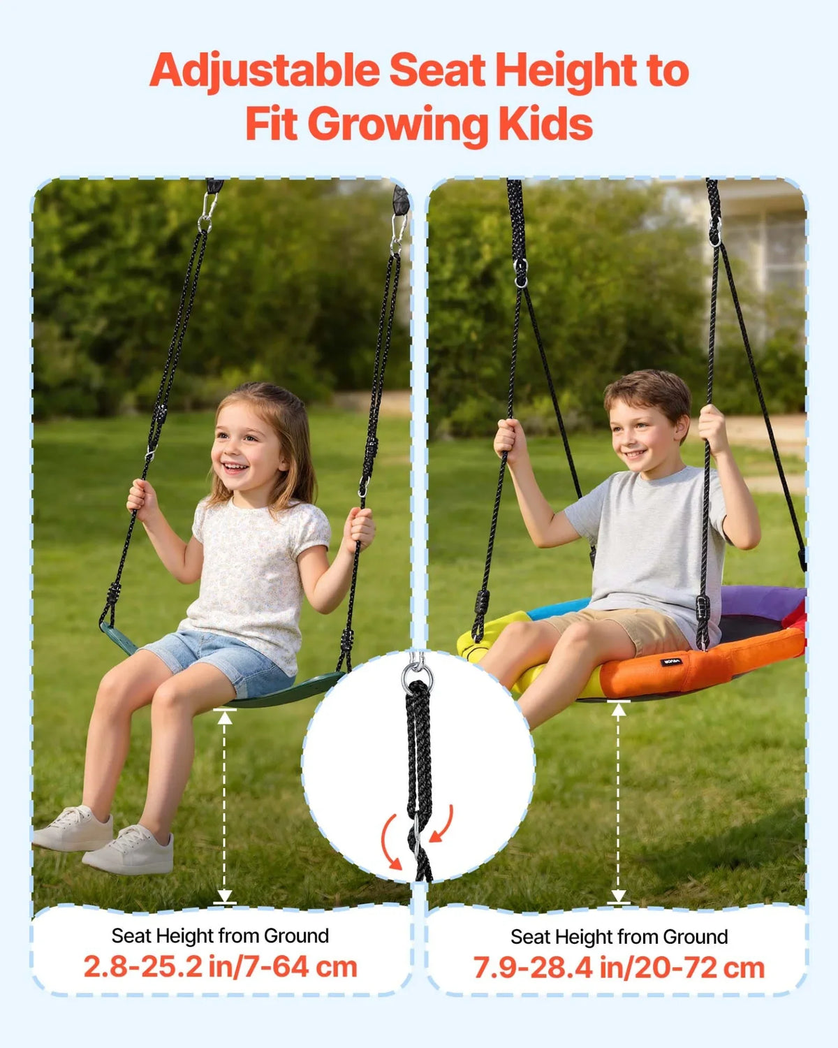 VEVOR Swing Set for Backyard, 32 in Saucer Swing Seat and Belt Seat, with Heavy Duty A-Frame Metal Stand, 440 lbs Load Capacity, Reinforced with Spiral Ground Anchors, Swingset Outdoor for Kids - View 4