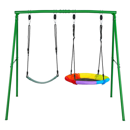 VEVOR Swing Set for Backyard, 32 in Saucer Swing Seat and Belt Seat, with Heavy Duty A-Frame Metal Stand, 440 lbs Load Capacity, Reinforced with Spiral Ground Anchors, Swingset Outdoor for Kids - View 8