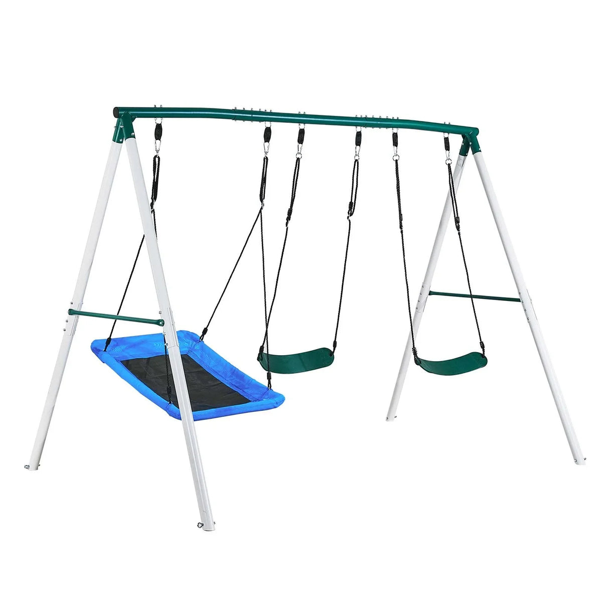 VEVOR Swing Set for Backyard, 45 x 30 in Swing Seat and Two Belt Seats, with Heavy Duty A-Frame Metal Stand, 700 lbs Load Capacity, Reinforced with Spiral Ground Anchors, Swingset Outdoor for Kids - View 10