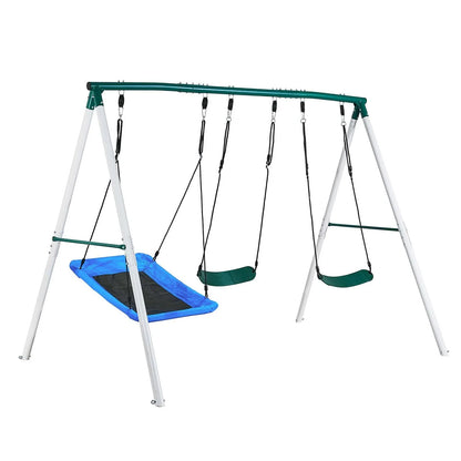 VEVOR Swing Set for Backyard, 45 x 30 in Swing Seat and Two Belt Seats, with Heavy Duty A-Frame Metal Stand, 700 lbs Load Capacity, Reinforced with Spiral Ground Anchors, Swingset Outdoor for Kids - View 10