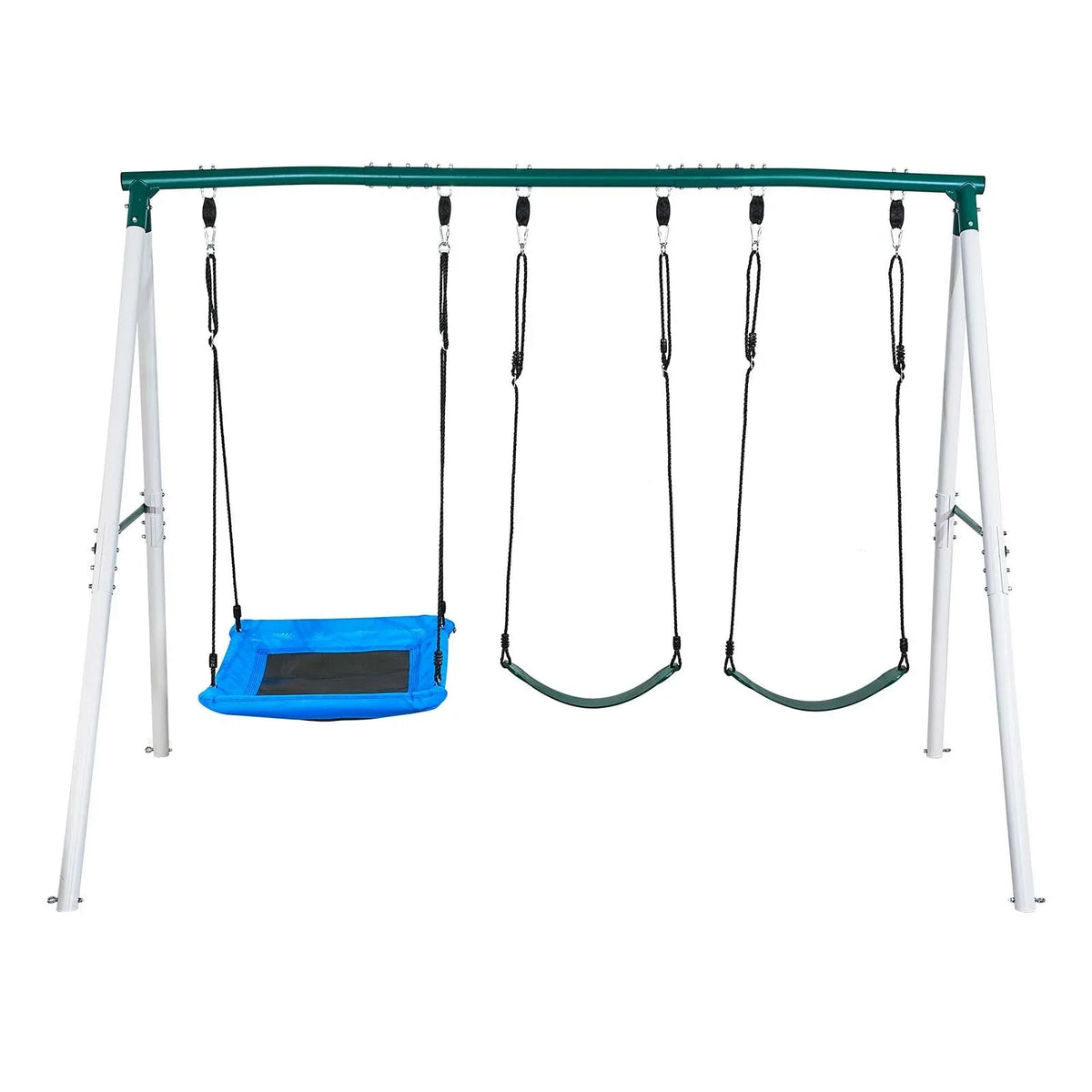 VEVOR Swing Set for Backyard, 45 x 30 in Swing Seat and Two Belt Seats, with Heavy Duty A-Frame Metal Stand, 700 lbs Load Capacity, Reinforced with Spiral Ground Anchors, Swingset Outdoor for Kids - View 8