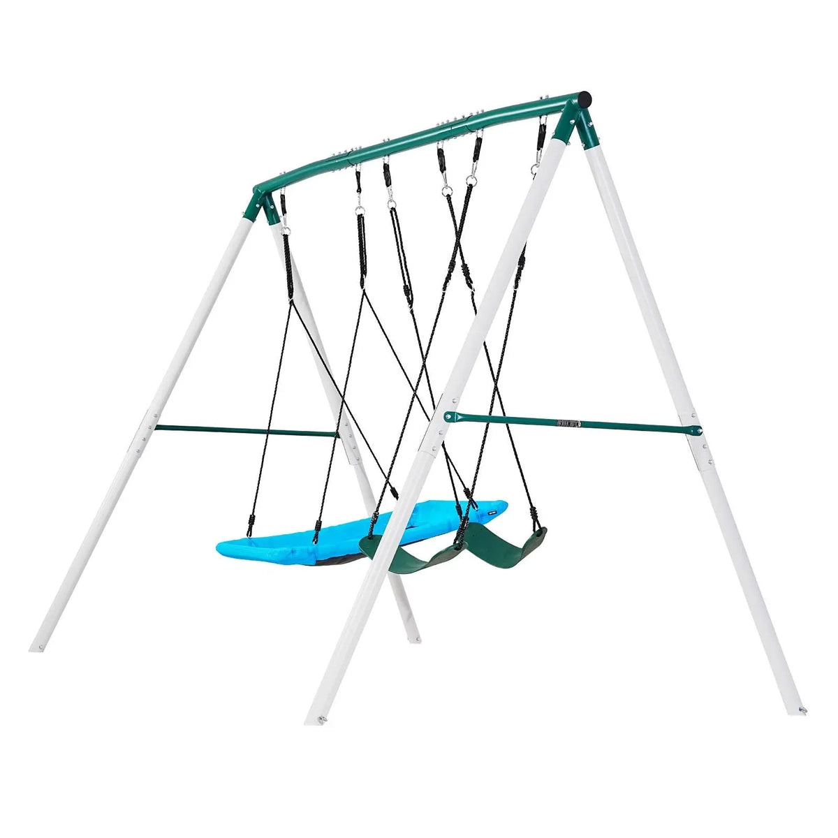 VEVOR Swing Set for Backyard, 45 x 30 in Swing Seat and Two Belt Seats, with Heavy Duty A-Frame Metal Stand, 700 lbs Load Capacity, Reinforced with Spiral Ground Anchors, Swingset Outdoor for Kids - View 9