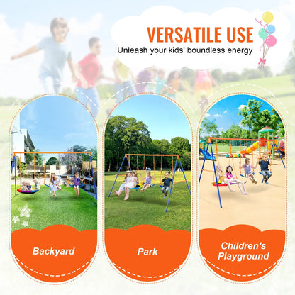 VEVOR Swing Sets for Backyard, 600lbs Load Capacity Swing Set, with 1 Saucer Swing Seat, 2 Belt Swing Seats, Heavy Duty A-Frame Metal Swing Stand and Adjustable Rope, Swingset Outdoor for Kids - View 5