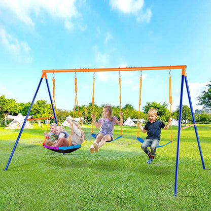 VEVOR Swing Sets for Backyard, 600lbs Load Capacity Swing Set, with 1 Saucer Swing Seat, 2 Belt Swing Seats, Heavy Duty A-Frame Metal Swing Stand and Adjustable Rope, Swingset Outdoor for Kids - View 7