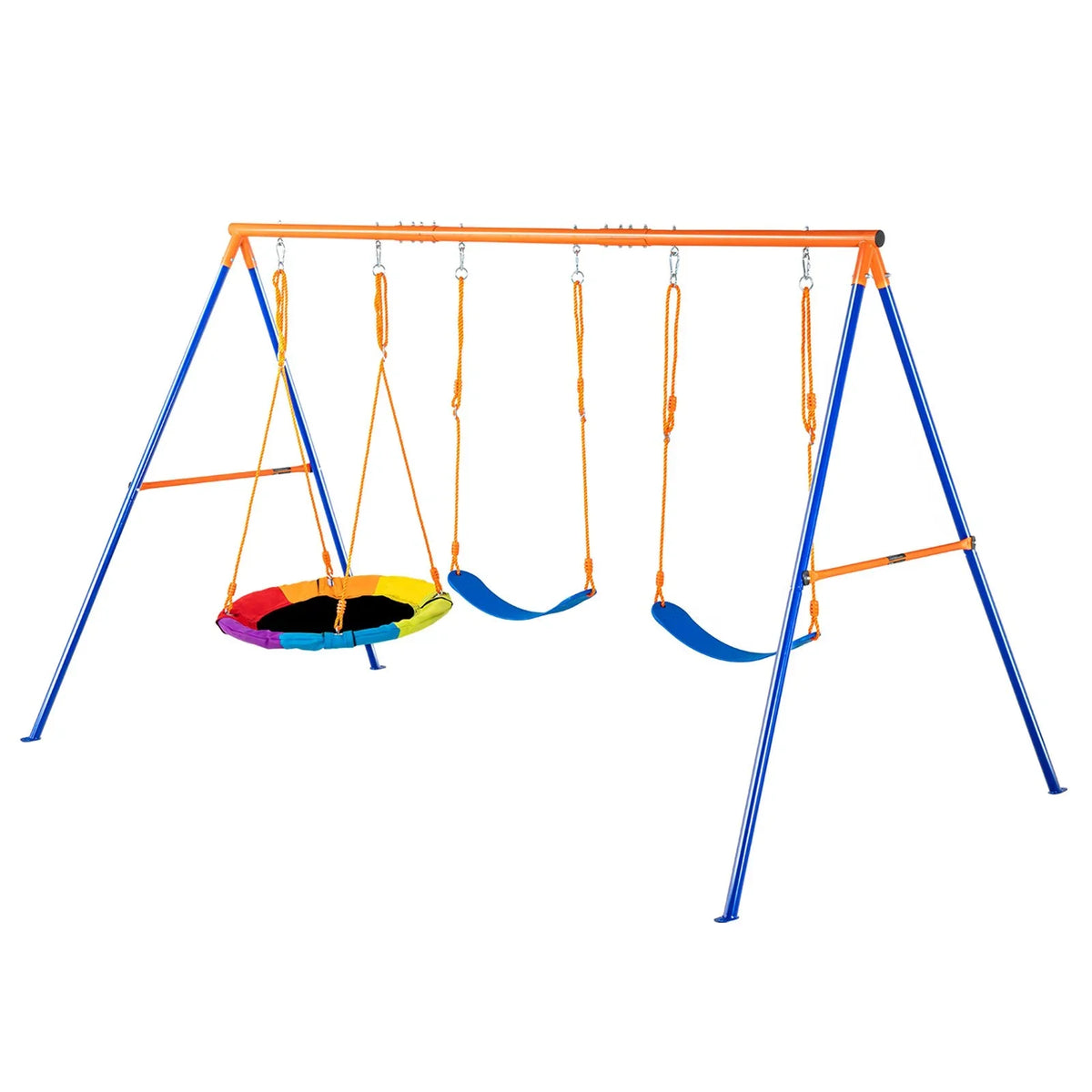 VEVOR Swing Sets for Backyard, 600lbs Load Capacity Swing Set, with 1 Saucer Swing Seat, 2 Belt Swing Seats, Heavy Duty A-Frame Metal Swing Stand and Adjustable Rope, Swingset Outdoor for Kids - View 8
