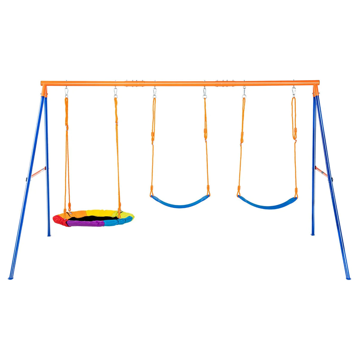 VEVOR Swing Sets for Backyard, 600lbs Load Capacity Swing Set, with 1 Saucer Swing Seat, 2 Belt Swing Seats, Heavy Duty A-Frame Metal Swing Stand and Adjustable Rope, Swingset Outdoor for Kids - View 9
