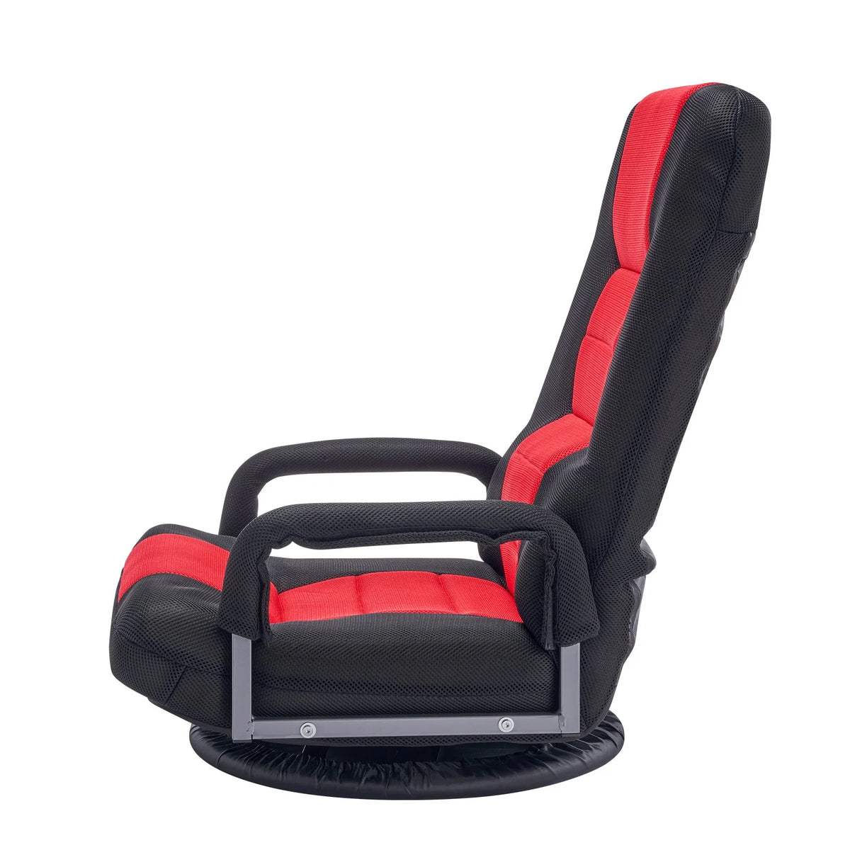 VEVOR Swivel Floor Gaming Chair with Armrests, 360-Degree Rotating Floor Chair with 6 Adjustable Position Folding Backrest and Lumbar Support, Folding Video Reclining Sofa for TV Reading, Red Black - View 10
