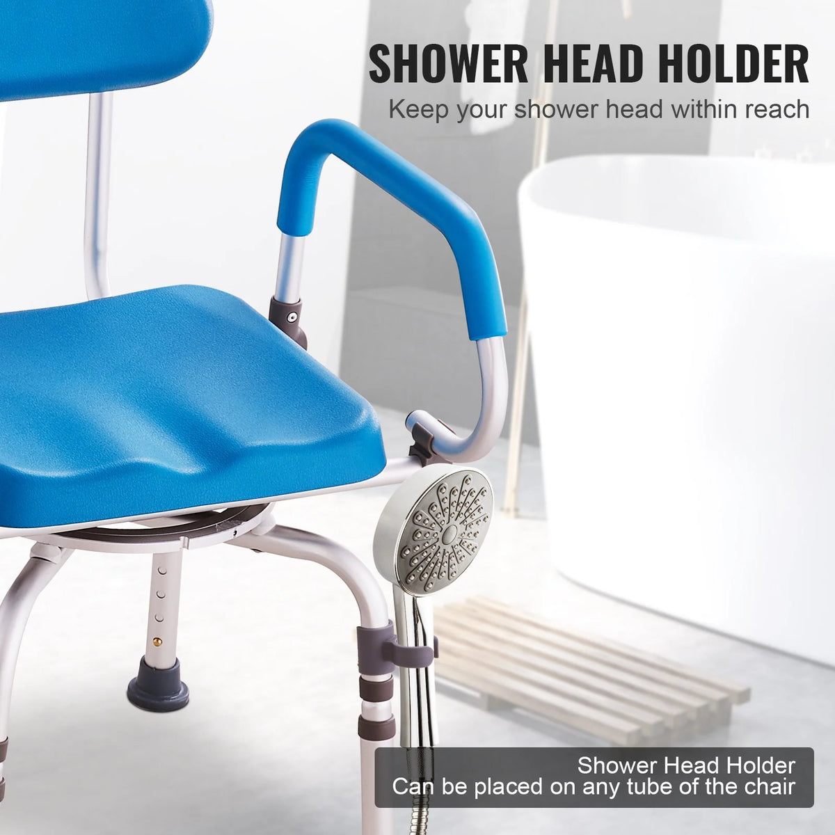 VEVOR Swivel Shower Chair 360 Degree, Adjustable Shower Seat with Pivoting Arms & Padded Bath Seat for Inside Shower or Tub, Non-Slip Rotating Bathtub Chair for Elderly Disabled, 300LBS Capacity - View 7