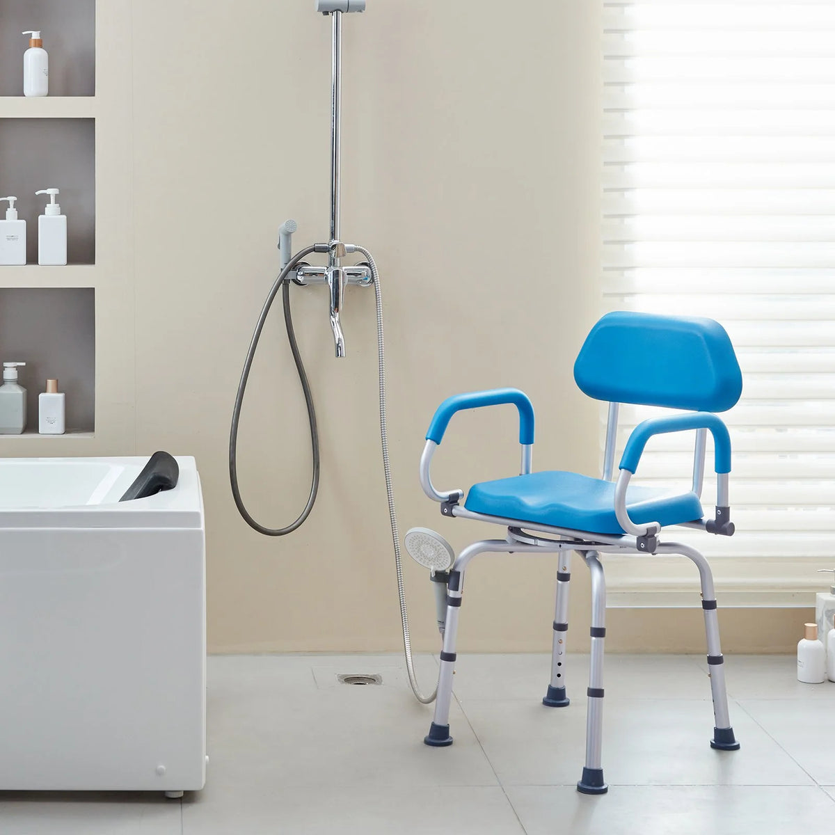 VEVOR Swivel Shower Chair 360 Degree, Adjustable Shower Seat with Pivoting Arms & Padded Bath Seat for Inside Shower or Tub, Non-Slip Rotating Bathtub Chair for Elderly Disabled, 300LBS Capacity - View 8