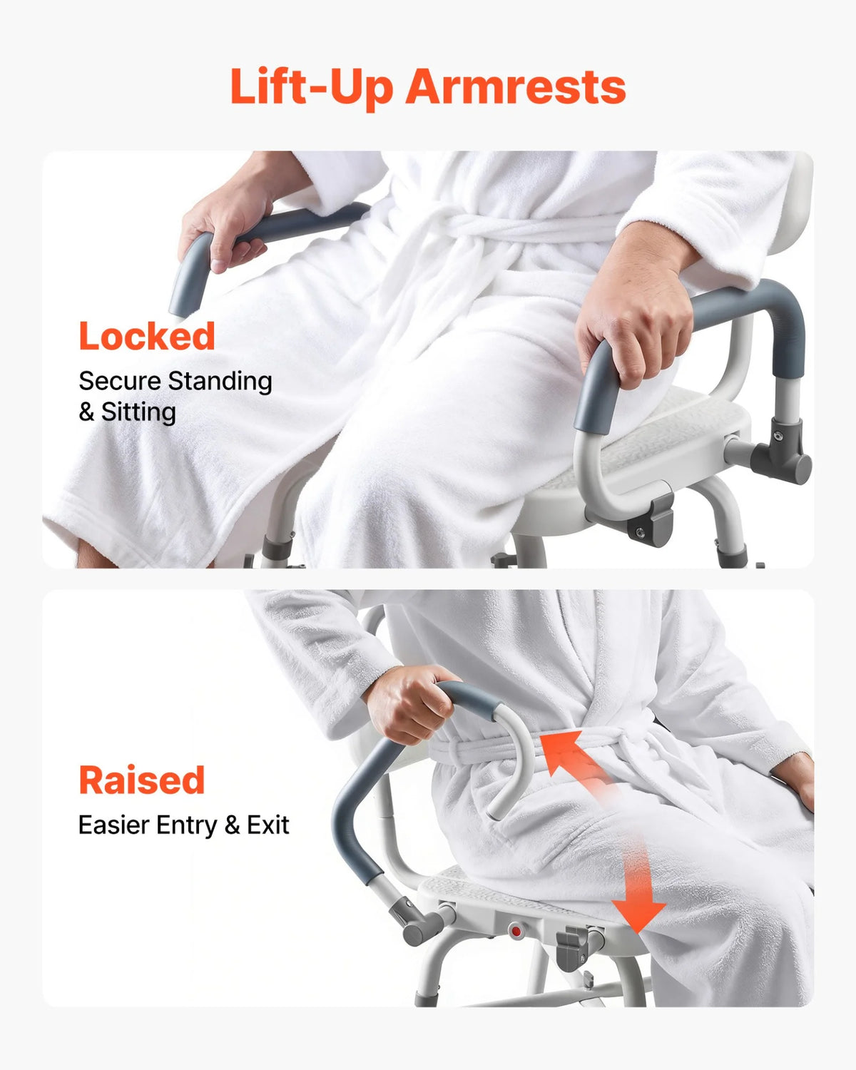 VEVOR Swivel Shower Chair with Arms and Back, 500 lbs Heavy Duty Bench Seat for Inside Shower Stall and Bathtub, Height Adjustable Bathroom Bath Tub Seat for Adults, Seniors, Elderly and Disabled - View 2