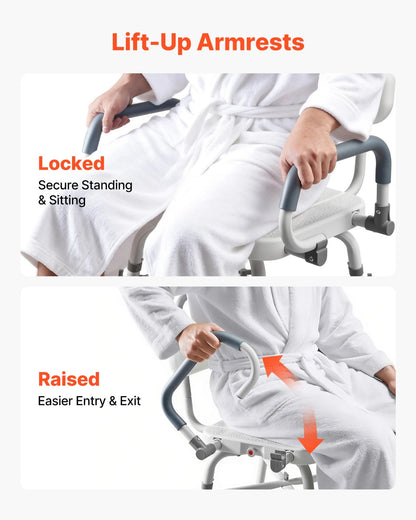 VEVOR Swivel Shower Chair with Arms and Back, 500 lbs Heavy Duty Bench Seat for Inside Shower Stall and Bathtub, Height Adjustable Bathroom Bath Tub Seat for Adults, Seniors, Elderly and Disabled - View 2