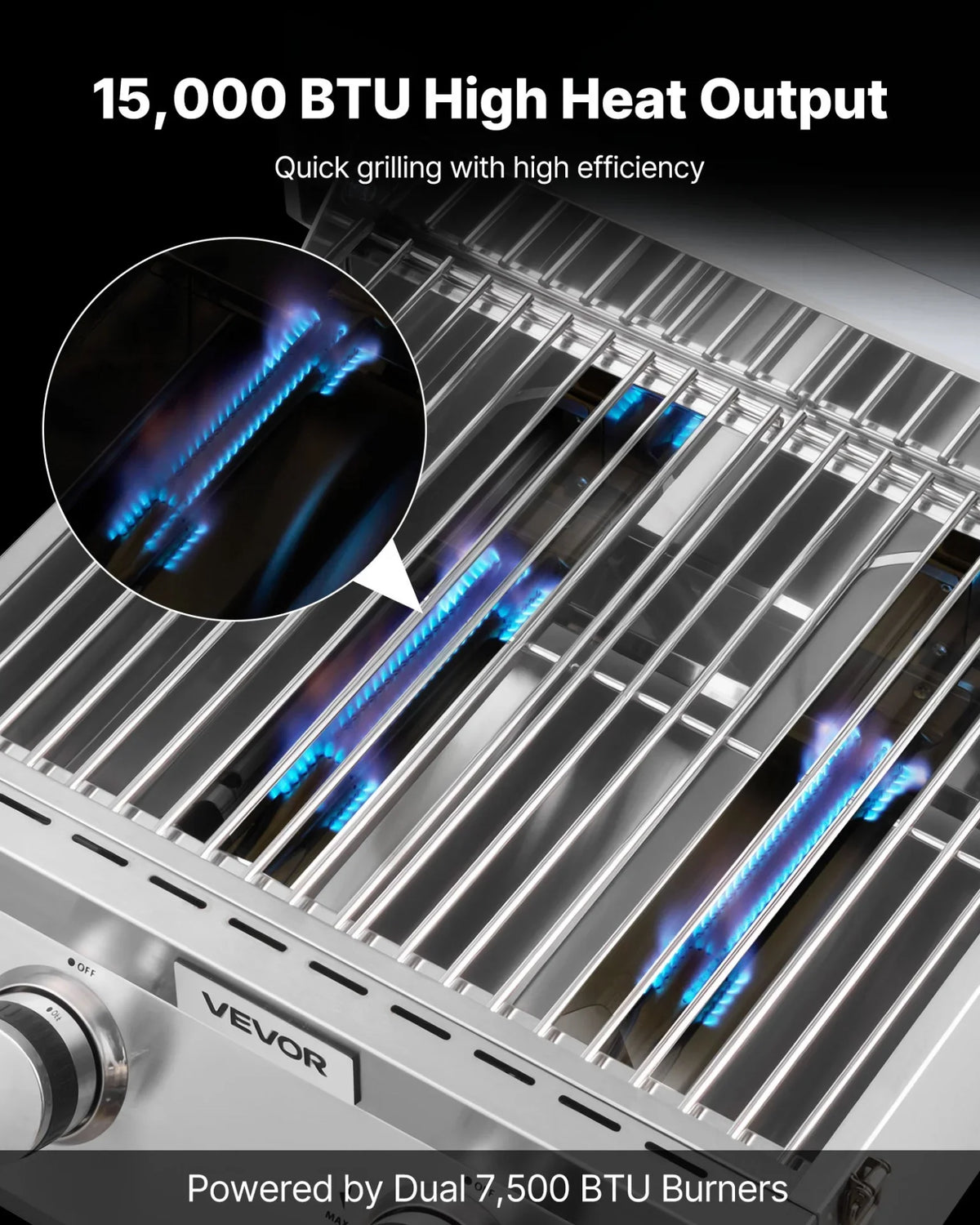 VEVOR Tabletop Gas Grill 2-Burner Portable Propane Grill Stainless Steel Outdoor - View 2