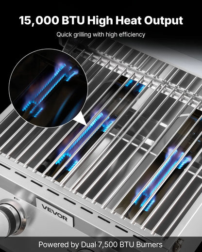 VEVOR Tabletop Gas Grill 2-Burner Portable Propane Grill Stainless Steel Outdoor - View 2