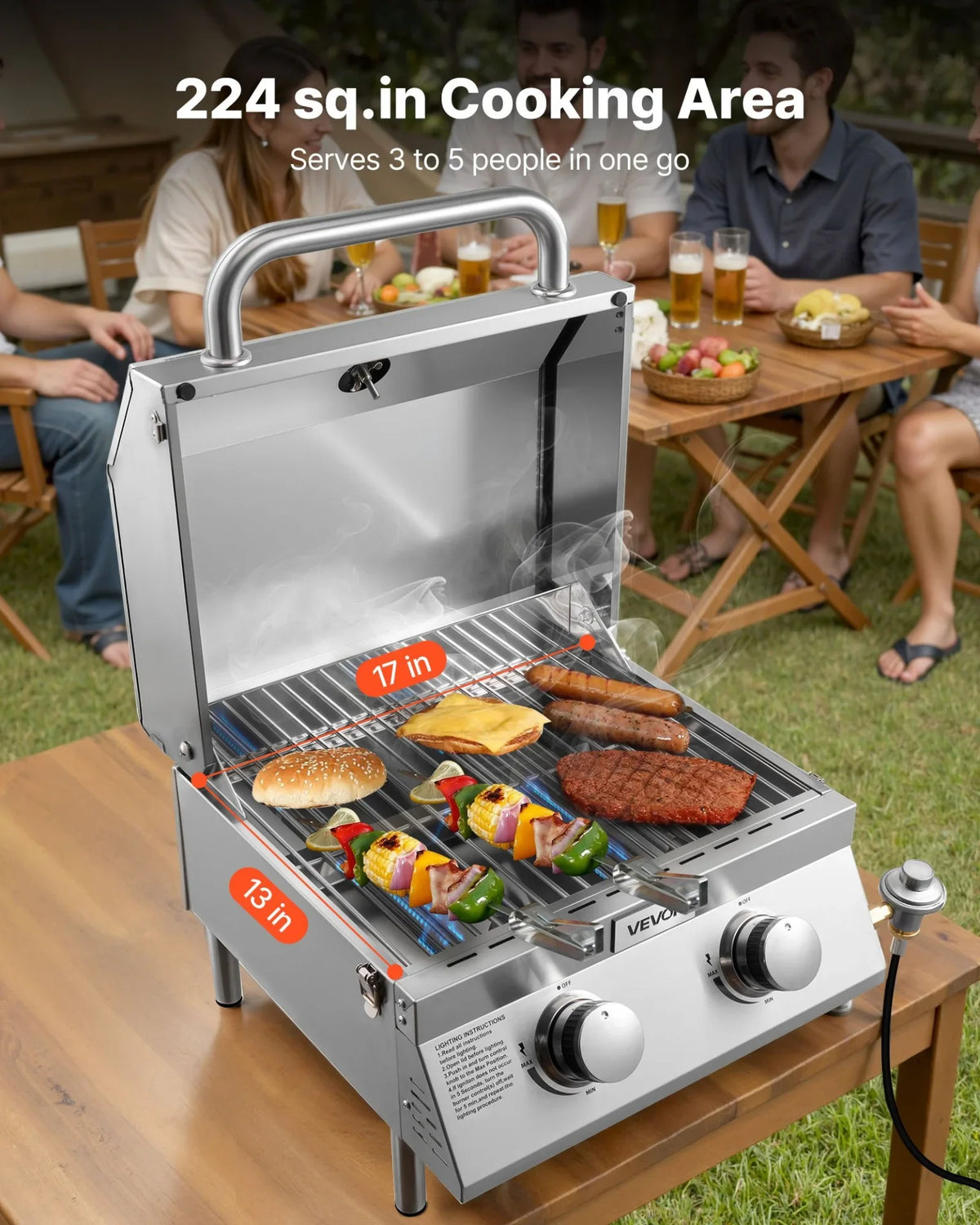 VEVOR Tabletop Gas Grill 2-Burner Portable Propane Grill Stainless Steel Outdoor - View 3