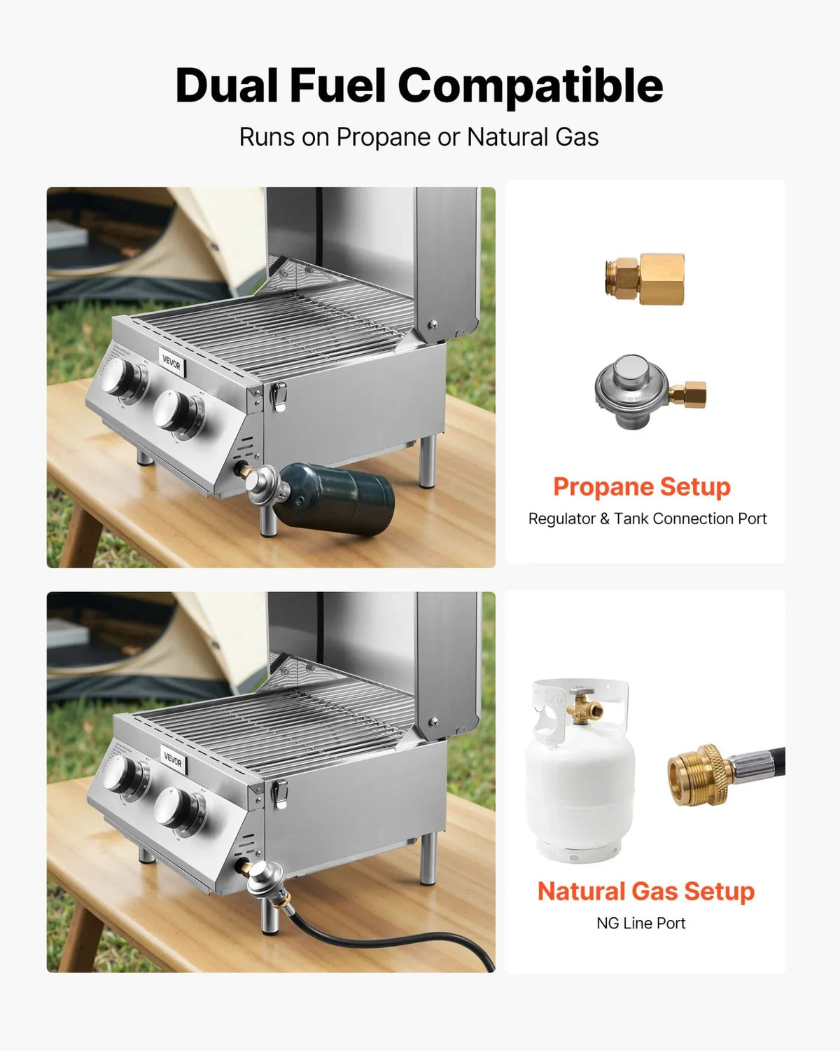 VEVOR Tabletop Gas Grill 2-Burner Portable Propane Grill Stainless Steel Outdoor - View 5