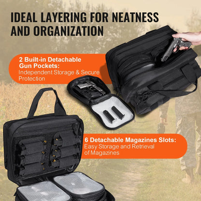 VEVOR Tactical Pistol Backpack with 2 Pistol Cases, Gun Range Backpack with 6x Magazine Slots for Shooting and Hunting - View 3