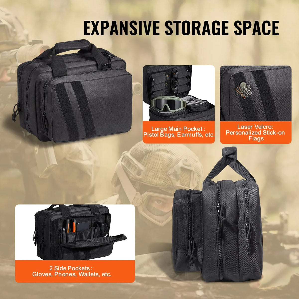 VEVOR Tactical Pistol Backpack with 2 Pistol Cases, Gun Range Backpack with 6x Magazine Slots for Shooting and Hunting - View 4
