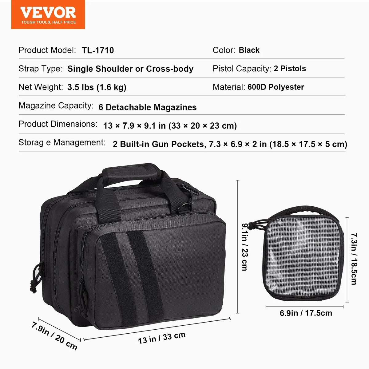 VEVOR Tactical Pistol Backpack with 2 Pistol Cases, Gun Range Backpack with 6x Magazine Slots for Shooting and Hunting - View 7