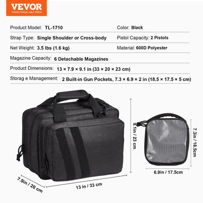 VEVOR Tactical Pistol Backpack with 2 Pistol Cases, Gun Range Backpack with 6x Magazine Slots for Shooting and Hunting - View 7