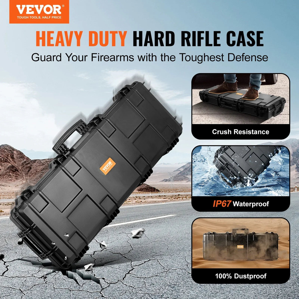 VEVOR Tactical Range Case, Outdoor Tactical Hard Case with 3 Layers Fully-protective Foams, 42 inch lockable Hard Tactical Range Case with Wheels, IP67 Waterproof & Crushproof - View 2