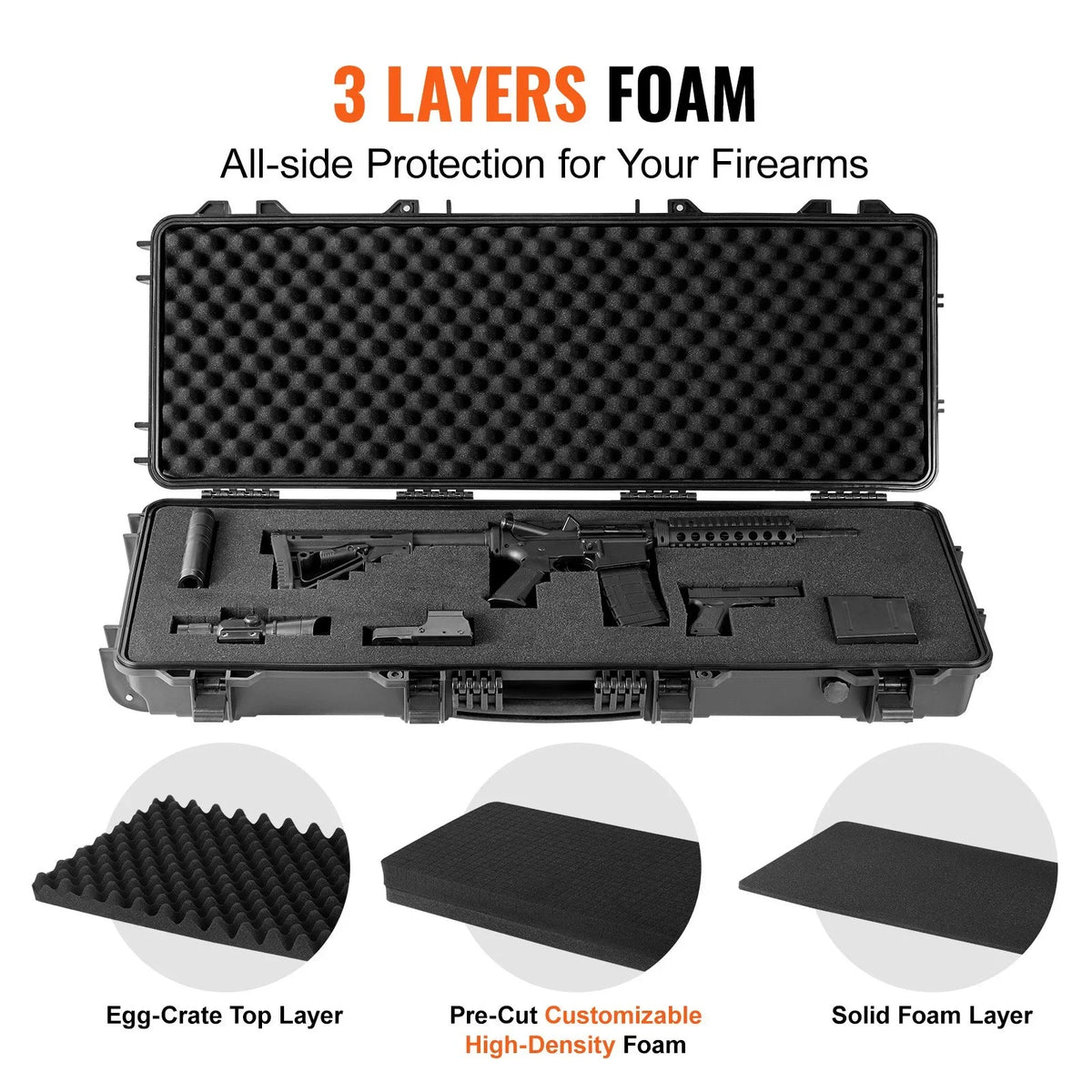 VEVOR Tactical Range Case, Outdoor Tactical Hard Case with 3 Layers Fully-protective Foams, 42 inch lockable Hard Tactical Range Case with Wheels, IP67 Waterproof & Crushproof - View 3