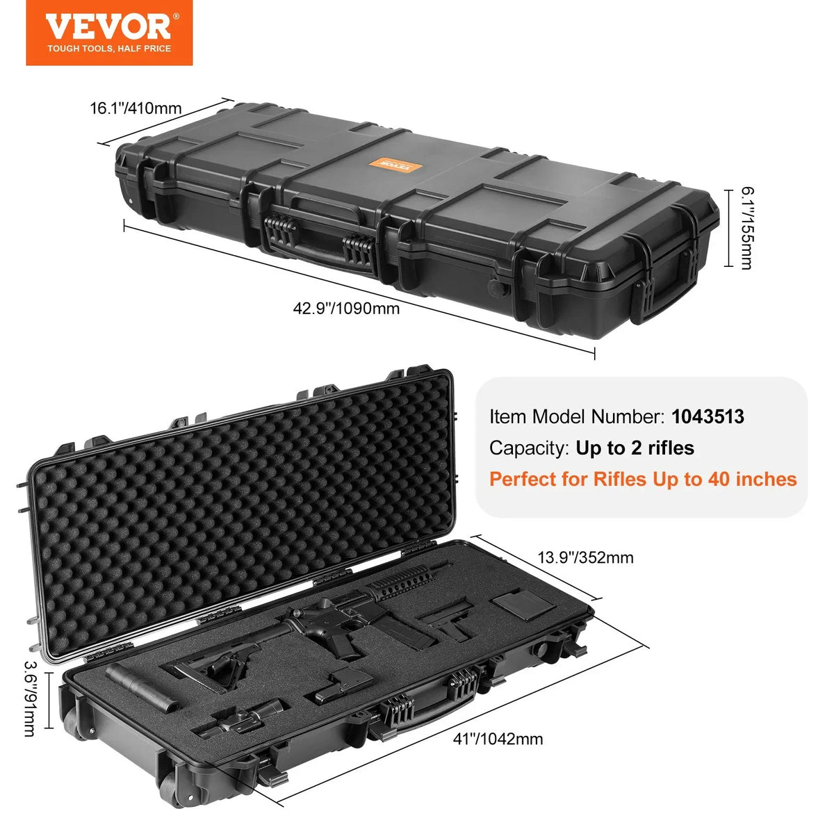 VEVOR Tactical Range Case, Outdoor Tactical Hard Case with 3 Layers Fully-protective Foams, 42 inch lockable Hard Tactical Range Case with Wheels, IP67 Waterproof & Crushproof - View 7