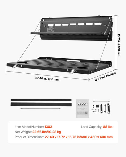VEVOR Tailgate Table, for 2021-2025 Ford Bronco, 88 lbs, Carbon Steel Foldable Molle Panel Double-Layer Drop Down Table, Rear Door Cargo Storage Rack Shelf Luggage Holder Carrier Camping Accessories - View 6