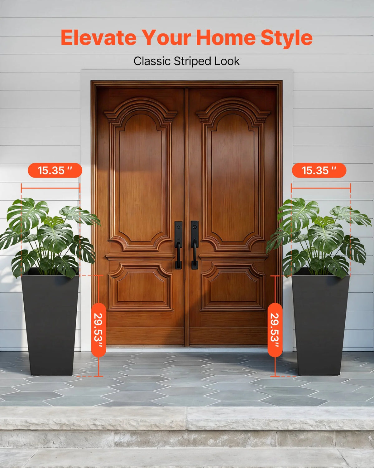 VEVOR Tall Planters Set of 2, 30 Inch Large Outdoor Taper Planters for Outdoor Indoor Plants, Front Porch Plastic Modern Flower Pots with Casters, Inner Pot & Drainage Holes for Patio, Garden, Black - View 2