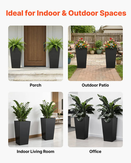 VEVOR Tall Planters Set of 2, 30 Inch Large Outdoor Taper Planters for Outdoor Indoor Plants, Front Porch Plastic Modern Flower Pots with Casters, Inner Pot & Drainage Holes for Patio, Garden, Black - View 5