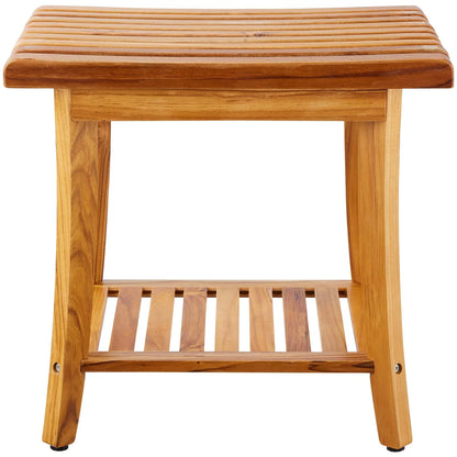 VEVOR Teak Shower Bench, 20 x 14.3 x 17.9 in, Waterproof Wood Shower Stool with Storage Shelf Non-Slip Foot Pads, 400 lbs Maximum Load Capacity Shower Chair Seat, for Bathroom Indoor and Outdoor Use - View 9