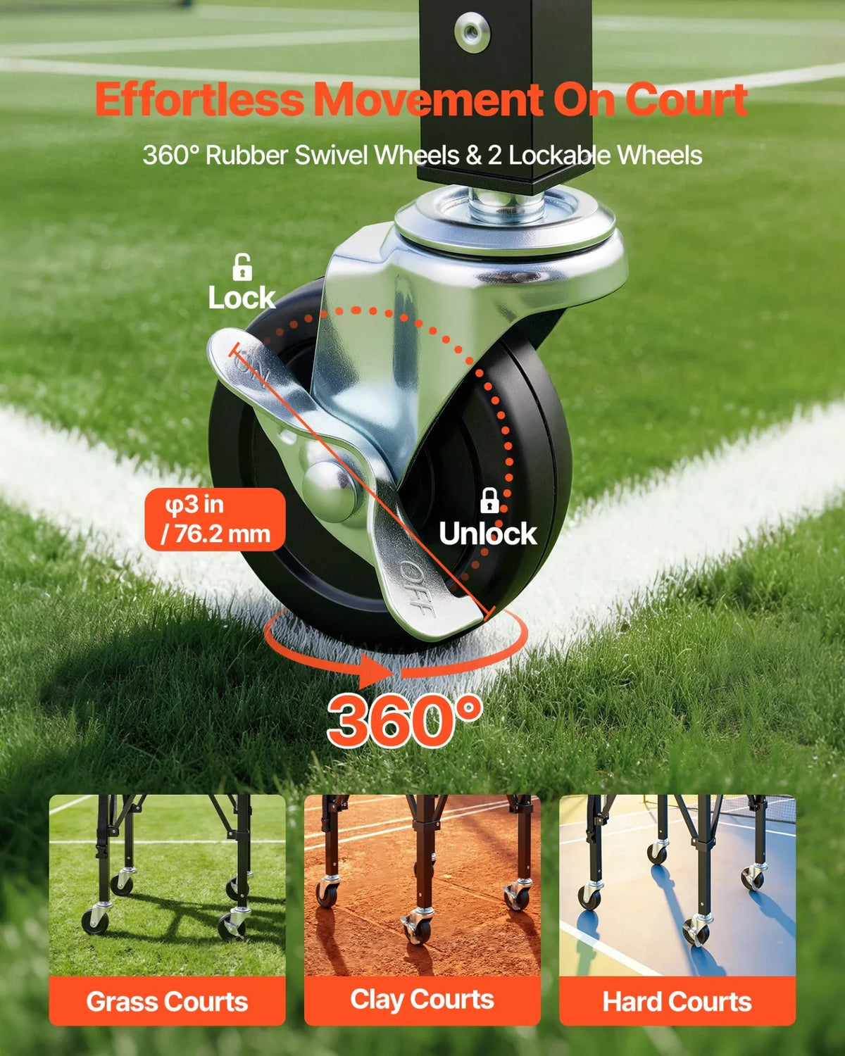 VEVOR Tennis Ball Hopper, Holds 120 Tennis Balls, Foldable Pickleball Basket Cart with Wheels for Easy Pick Up, Lightweight Aluminum Alloy, Portable Pickleball Caddy with Storage Bag, for Training - View 3
