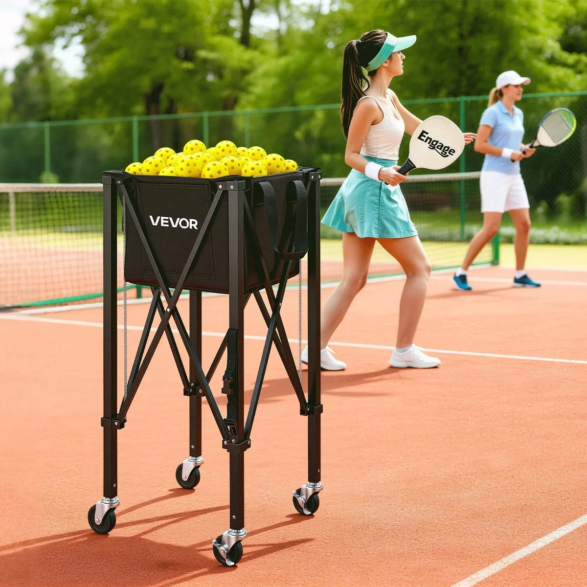 VEVOR Tennis Ball Hopper, Holds 120 Tennis Balls, Foldable Pickleball Basket Cart with Wheels for Easy Pick Up, Lightweight Aluminum Alloy, Portable Pickleball Caddy with Storage Bag, for Training - View 7