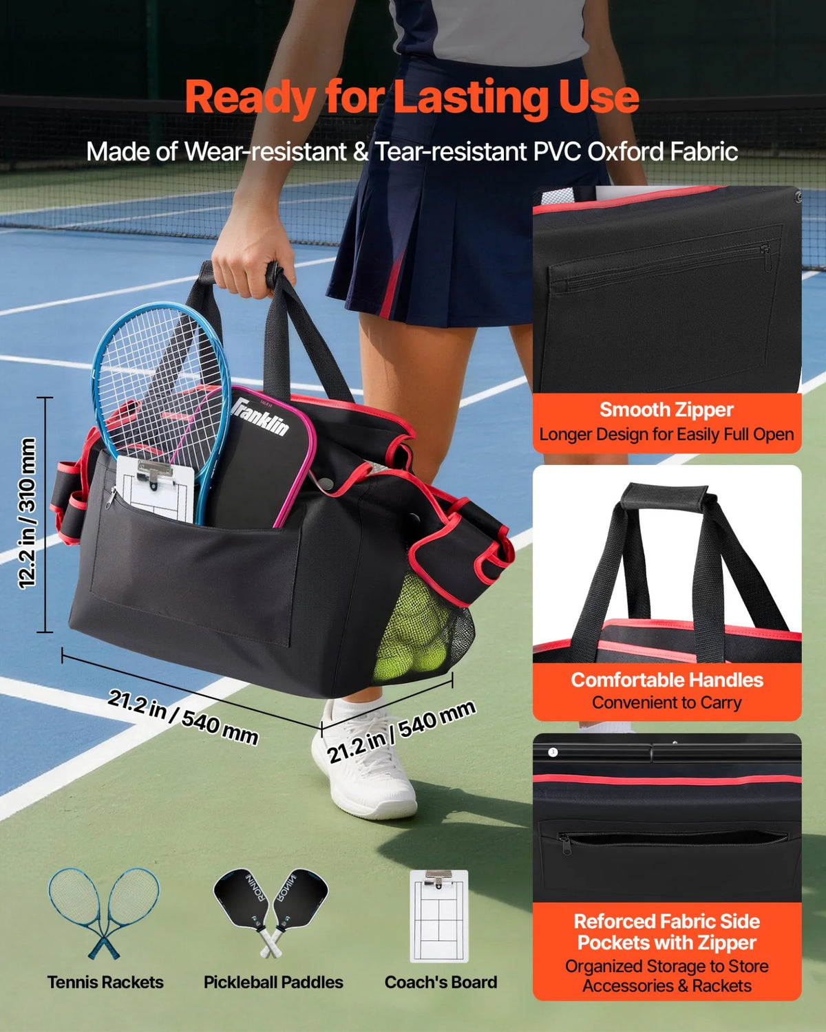 VEVOR Tennis Ball Hopper, Holds 175 Tennis Balls or 290 Pickleballs, Foldable Pickleball Basket Cart with Wheels for Easy Pick Up, Portable Baseball Cart Caddy with Storage Bag, for Training Coaching - View 2
