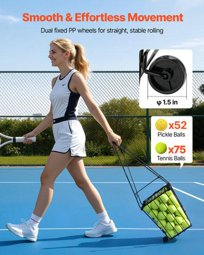 VEVOR Tennis Ball Hopper, Holds 75 Tennis Balls, Pickleball Basket Cart with Wheels for Easy Pick Up, Portable Pickleball Caddy with Heavy-Duty Construction, Handle, for Training Carrying Storage - View 3