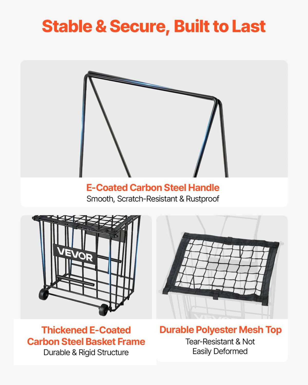 VEVOR Tennis Ball Hopper, Holds 75 Tennis Balls, Pickleball Basket Cart with Wheels for Easy Pick Up, Portable Pickleball Caddy with Heavy-Duty Construction, Handle, for Training Carrying Storage - View 4