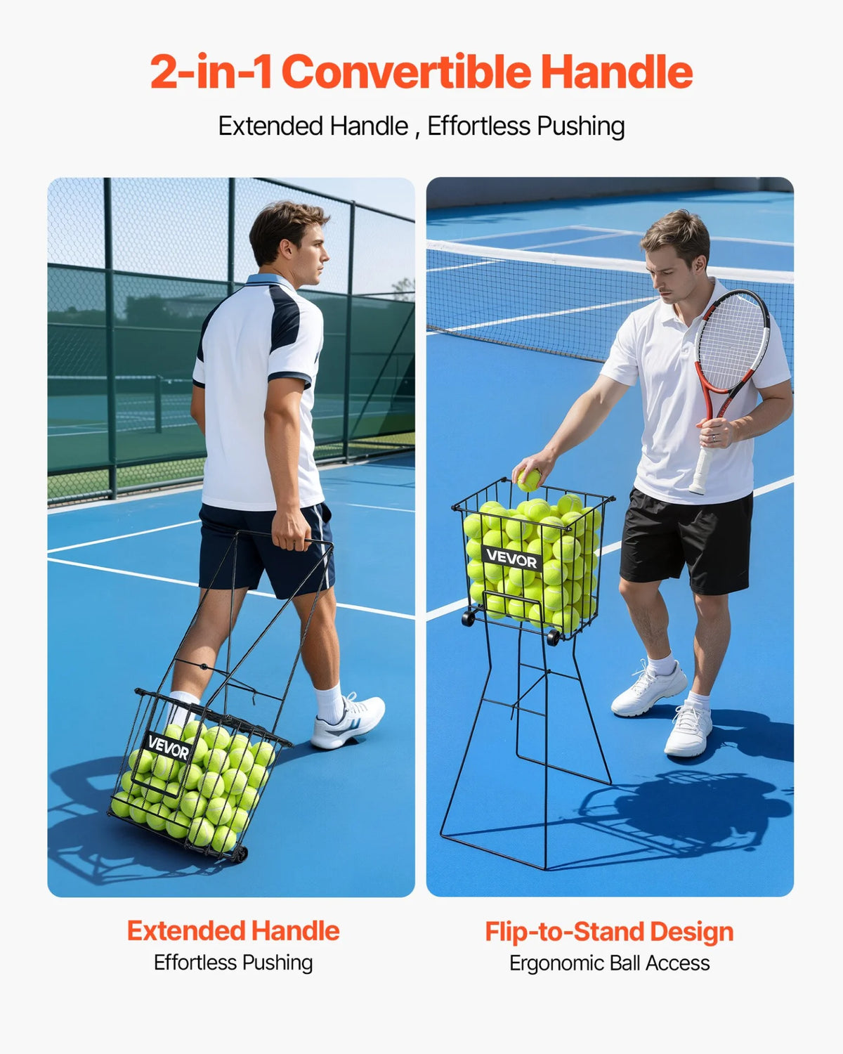 VEVOR Tennis Ball Hopper, Holds 75 Tennis Balls, Pickleball Basket Cart with Wheels for Easy Pick Up, Portable Pickleball Caddy with Heavy-Duty Construction, Handle, for Training Carrying Storage - View 5
