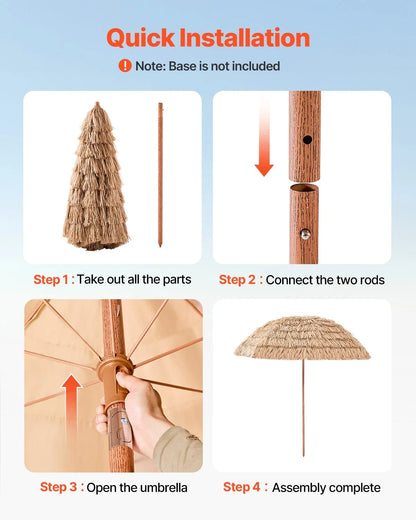 VEVOR Tiki Umbrella, 8 ft Thatched Patio Umbrella with Tilt, Hawaiian Style Beach Parasol with Durable PP Thatch and 8 Metal Ribs, Grass Pool Umbrellas for Beach, Patio, Poolside, Backyard & Garden - View 5