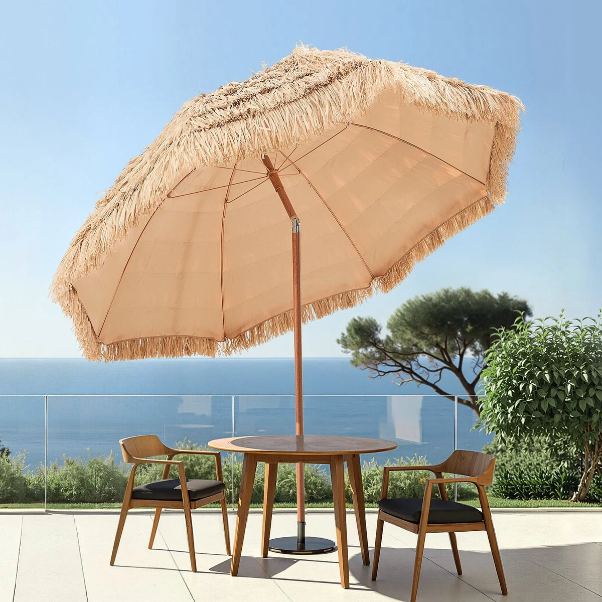 VEVOR Tiki Umbrella, 8 ft Thatched Patio Umbrella with Tilt, Hawaiian Style Beach Parasol with Durable PP Thatch and 8 Metal Ribs, Grass Pool Umbrellas for Beach, Patio, Poolside, Backyard & Garden - View 7