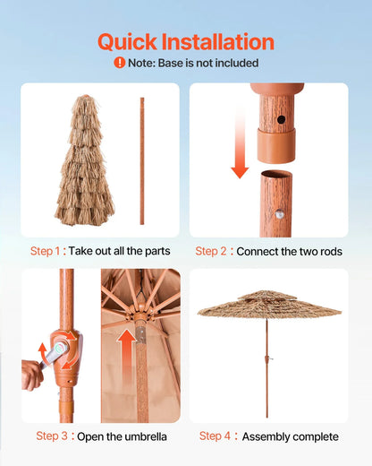 VEVOR Tiki Umbrella, 9 ft Thatched Patio Umbrella with Tilt, 2-Tier Hawaiian Style Beach Parasol with PP Thatch and 8 Metal Ribs, Grass Pool Umbrellas for Beach, Patio, Poolside, Backyard & Garden - View 15