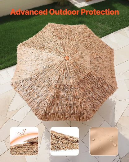 VEVOR Tiki Umbrella, 9 ft Thatched Patio Umbrella with Tilt, 2-Tier Hawaiian Style Beach Parasol with PP Thatch and 8 Metal Ribs, Grass Pool Umbrellas for Beach, Patio, Poolside, Backyard & Garden - View 4