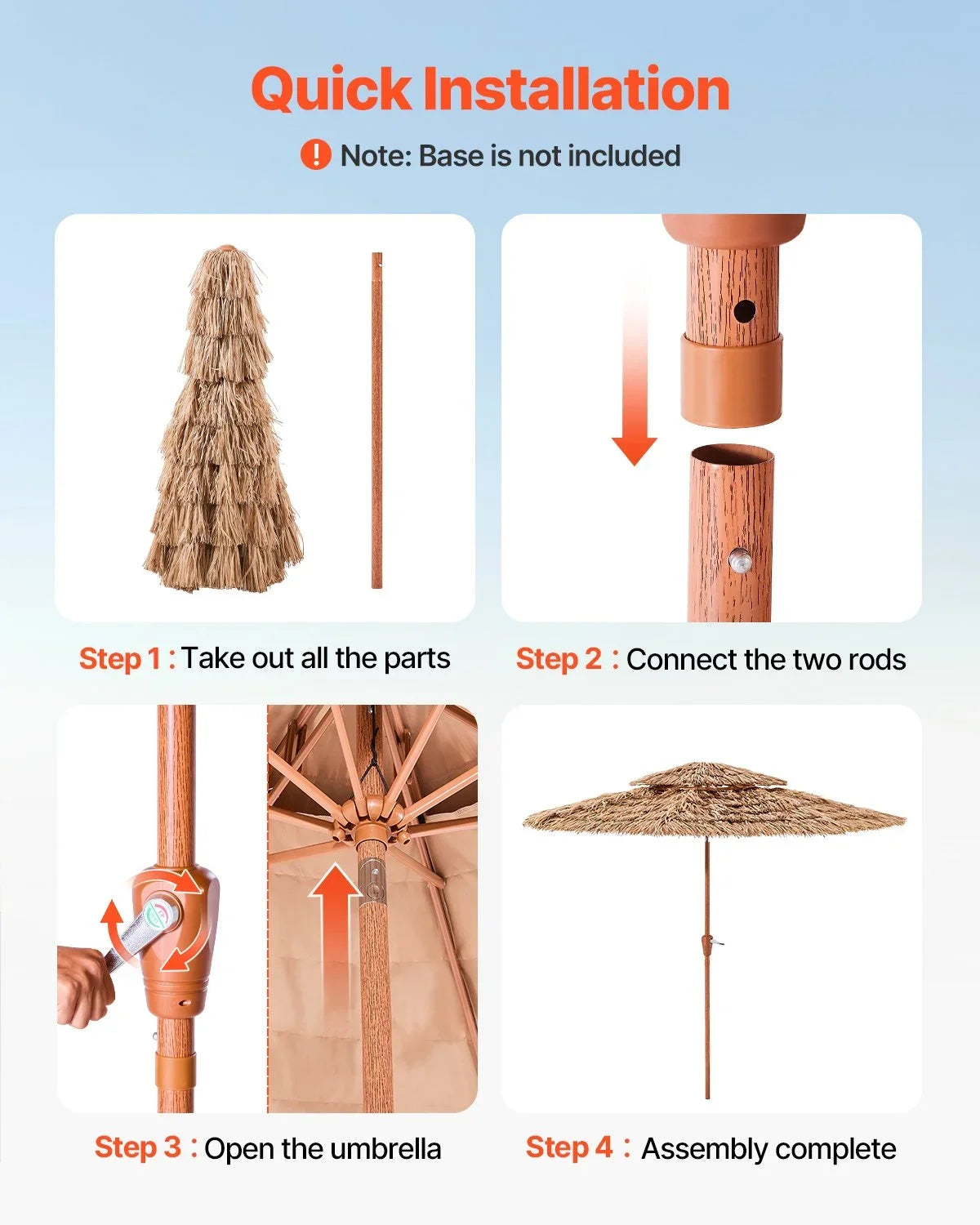 VEVOR Tiki Umbrella, 9 ft Thatched Patio Umbrella with Tilt, 2-Tier Hawaiian Style Beach Parasol with PP Thatch and 8 Metal Ribs, Grass Pool Umbrellas for Beach, Patio, Poolside, Backyard & Garden - View 5