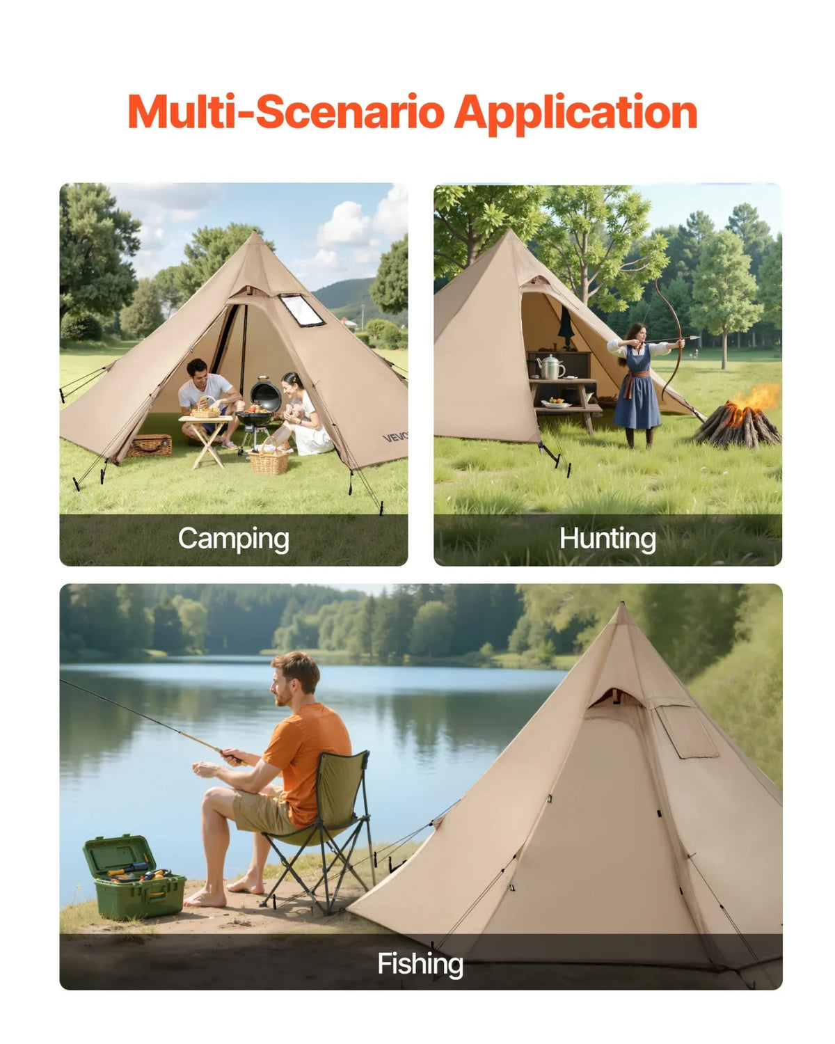 VEVOR Tipi Hot Tent with Stove Jack Waterproof Portable for 2 Persons Camping - View 5